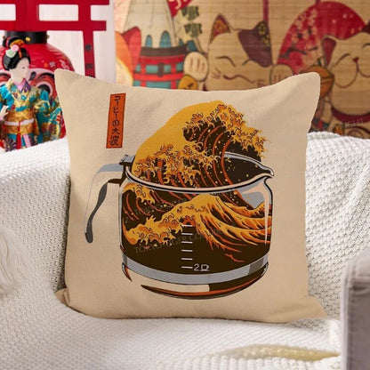 Tokyo-Tiger The Great Wave Of Coffee Japanese Cushion Pillow