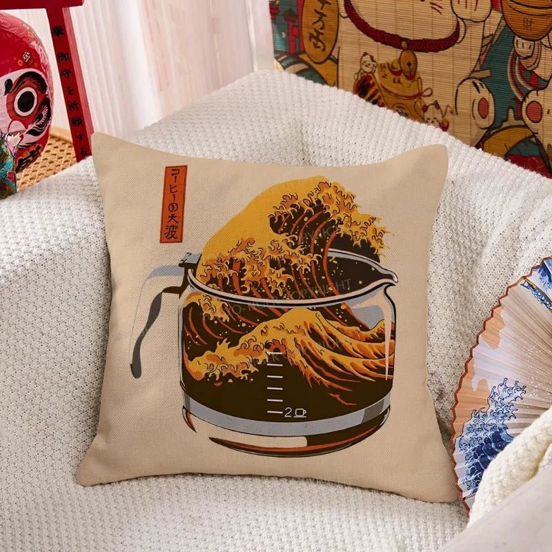 Tokyo-Tiger The Great Wave Of Coffee Japanese Cushion Pillow