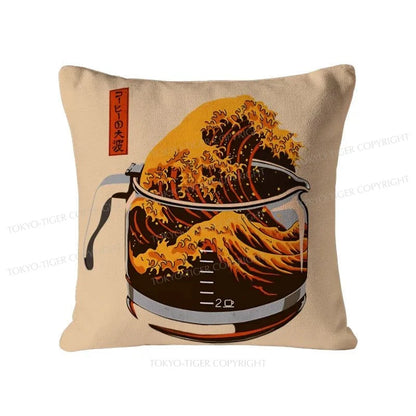 Tokyo-Tiger The Great Wave Of Coffee Japanese Cushion Pillow