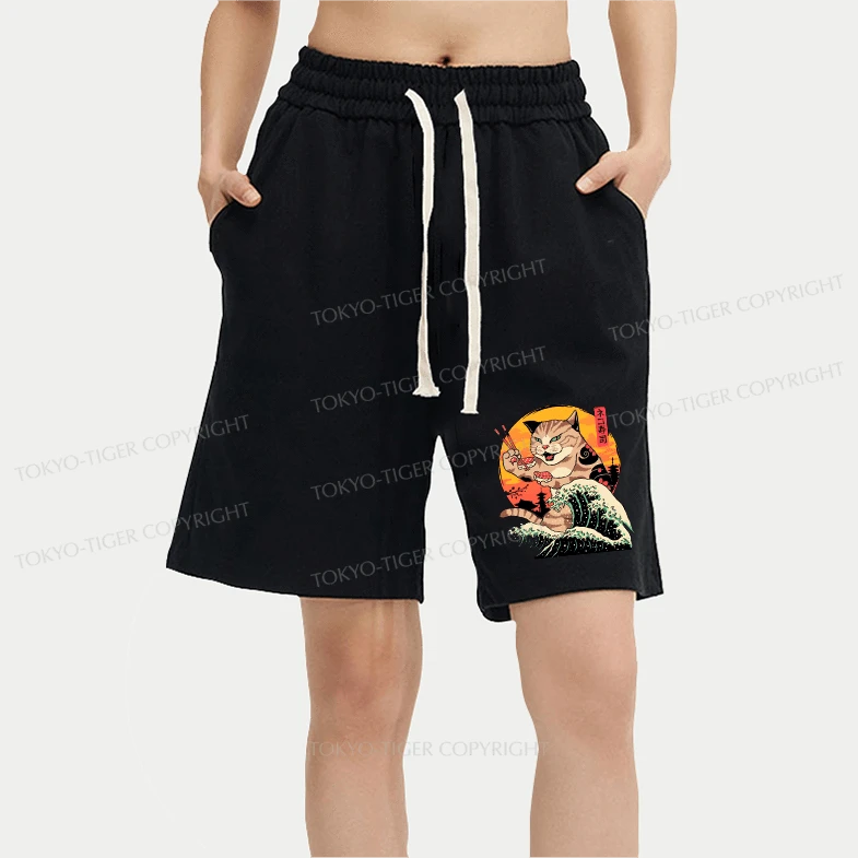 Tokyo-Tiger CatZilla Eating Sushi Japanese Wave Unisex Shorts