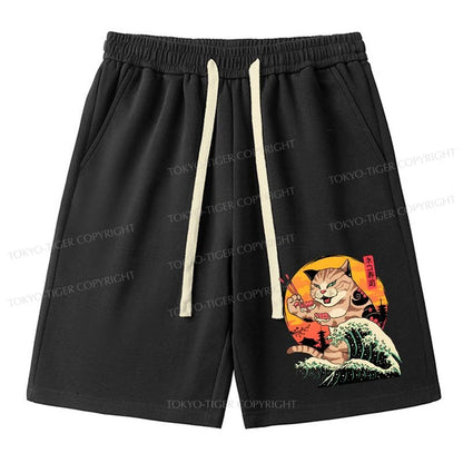 Tokyo-Tiger CatZilla Eating Sushi Japanese Wave Unisex Shorts