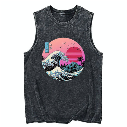 Tokyo-Tiger Japanese The Great Retro Wave Cotton Washed Tank