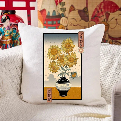 Tokyo-Tiger Sunflowers Ukiyo-e  Cushion Pillow