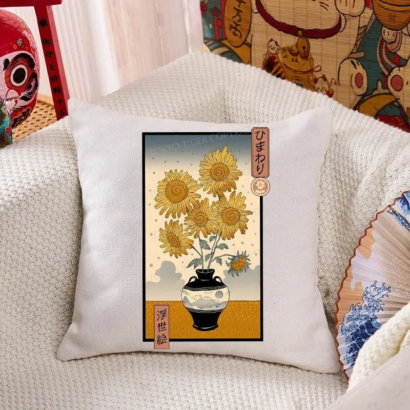 Tokyo-Tiger Sunflowers Ukiyo-e  Cushion Pillow