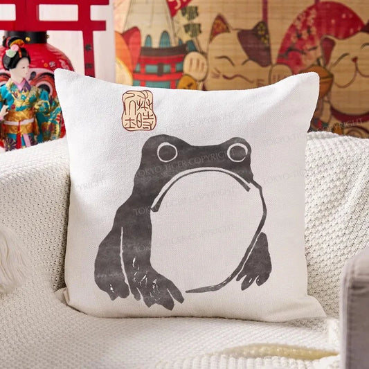 Tokyo-Tiger Matsumoto Hoji woodblock print frog Cushion Pillow