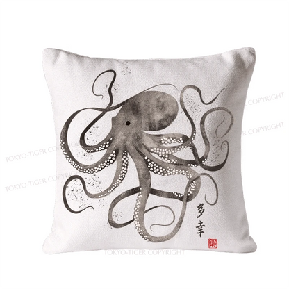 Tokyo-Tiger Octopus Japanese Calligraphy Cushion Pillow