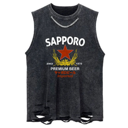 Tokyo-Tiger Sapporo Beer Essential Chain Link Washed Tank