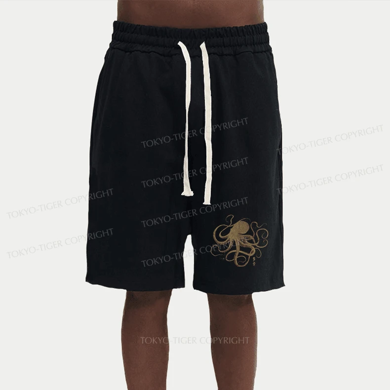 Tokyo-Tiger Octopus Japanese Gold Print Tattoo Unisex Shorts