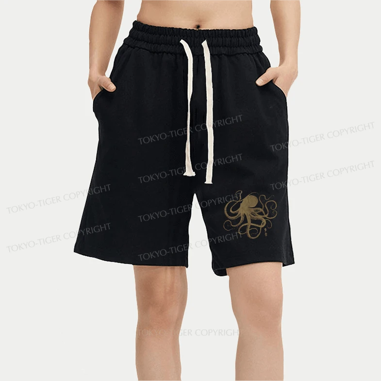 Tokyo-Tiger Octopus Japanese Gold Print Tattoo Unisex Shorts