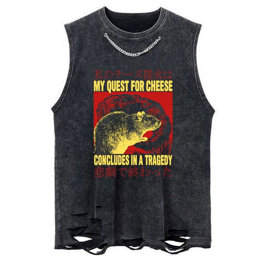 Tokyo-Tiger My Quest For Cheese Rat Japanese Chain Link Washed Tank