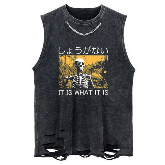 Tokyo-Tiger It is what it is Skeleton Chain Link Washed Tank