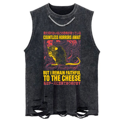 Tokyo-Tiger Faithful to the Cheese Japanese Horror Rat Chain Link Washed Tank