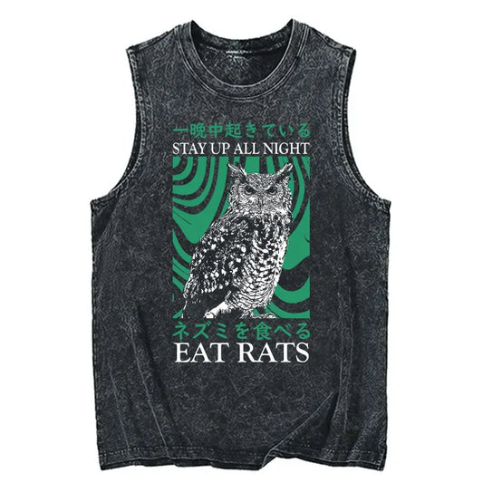 Tokyo-Tiger Stay Up All Night Owl Washed Tank