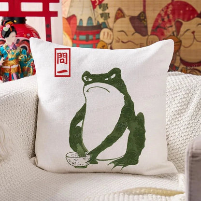 Tokyo-Tiger Woodblock Print Frog Cushion Pillow