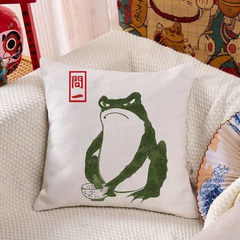 Tokyo-Tiger Woodblock Print Frog Cushion Pillow