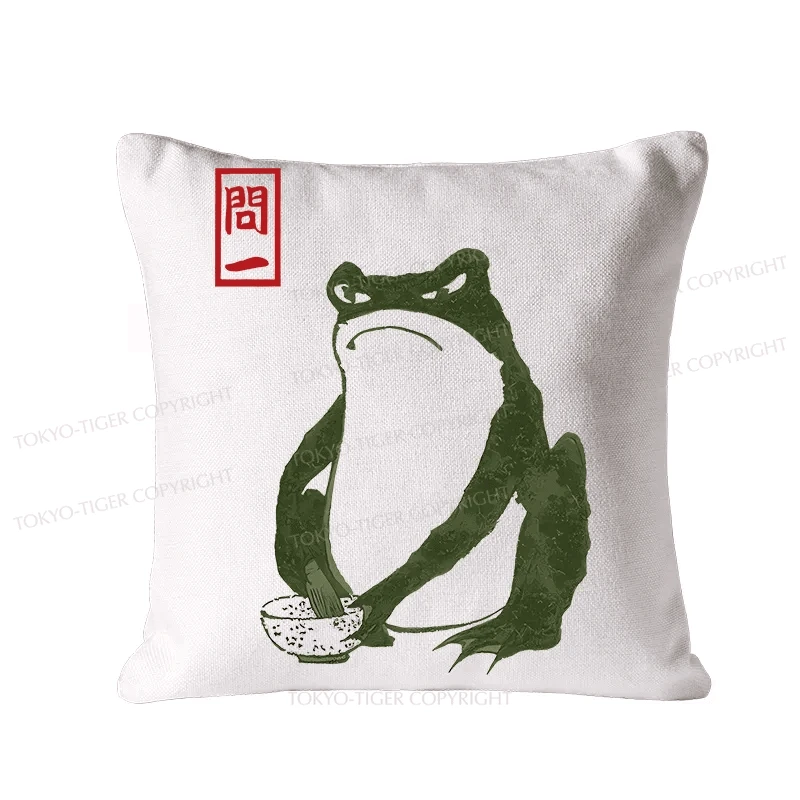 Tokyo-Tiger Woodblock Print Frog Cushion Pillow