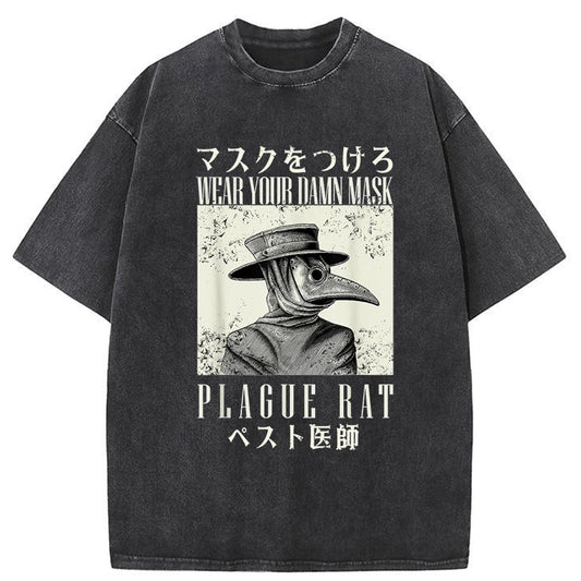 Tokyo-Tiger Plague Doctor Mask Washed T-Shirt