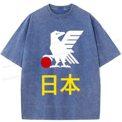 Tokyo-Tiger Japanese Eagle And Sun Washed T-Shirt