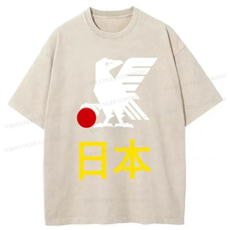 Tokyo-Tiger Japanese Eagle And Sun Washed T-Shirt