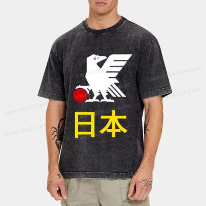 Tokyo-Tiger Japanese Eagle And Sun Washed T-Shirt