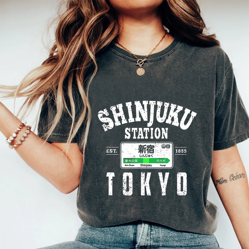 Tokyo-Tiger Shinjuku Station Yamanote Line Washed T-Shirt