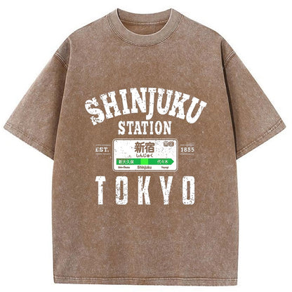 Tokyo-Tiger Shinjuku Station Yamanote Line Washed T-Shirt