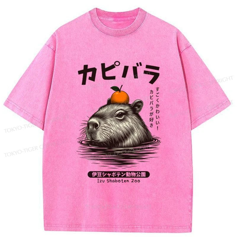 Tokyo-Tiger Capybara Hot Spring Washed T-Shirt