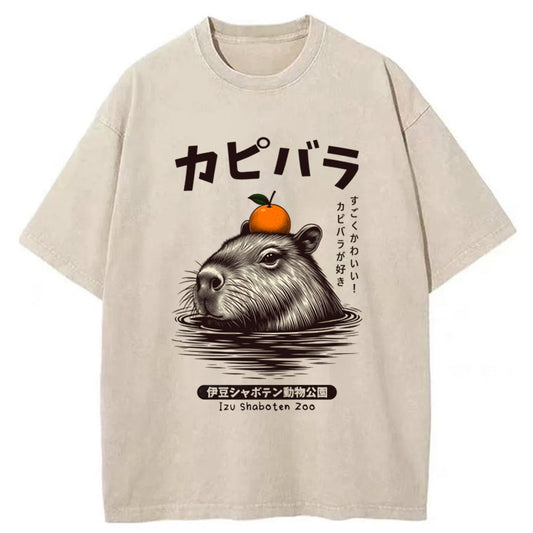 Tokyo-Tiger Capybara Hot Spring Washed T-Shirt