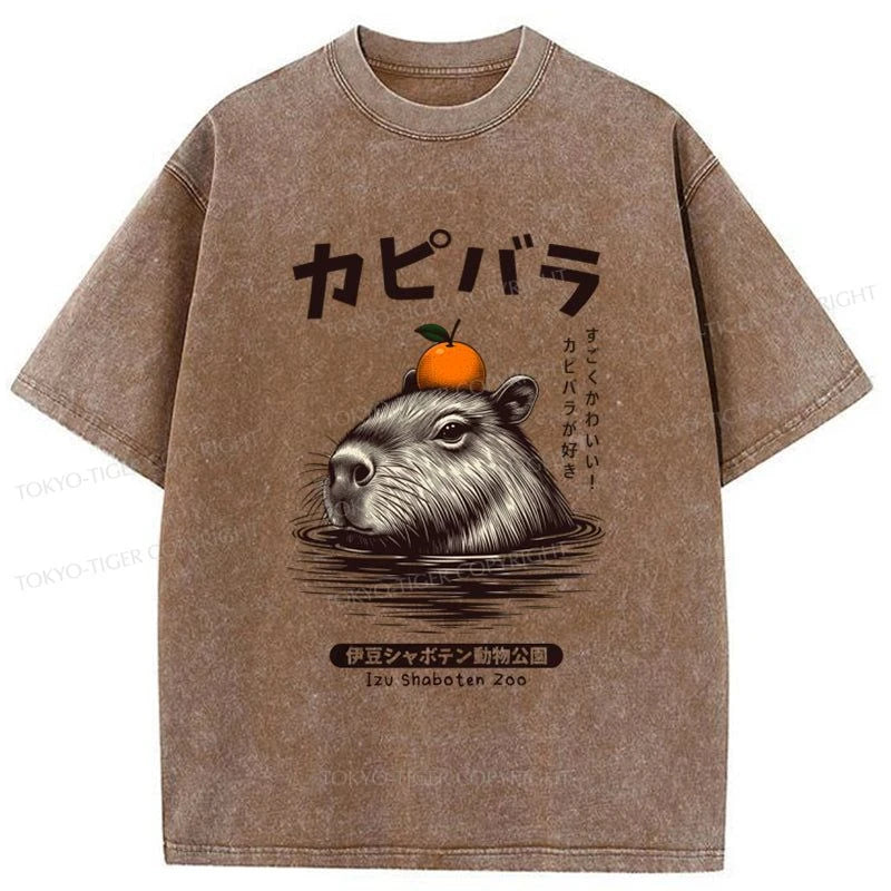 Tokyo-Tiger Capybara Hot Spring Washed T-Shirt