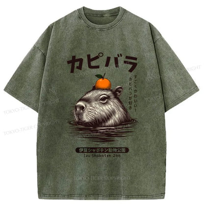 Tokyo-Tiger Capybara Hot Spring Washed T-Shirt