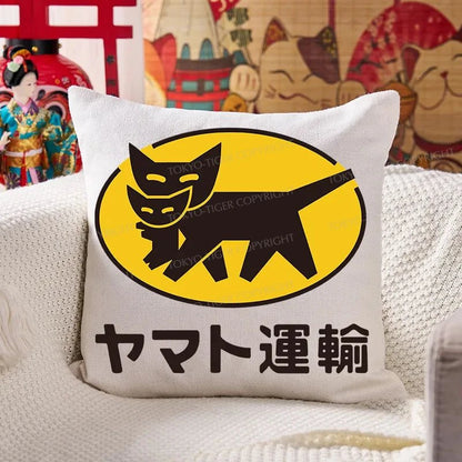 Tokyo-Tiger Black Cat Transport Pattern Japanese Cushion Pillow