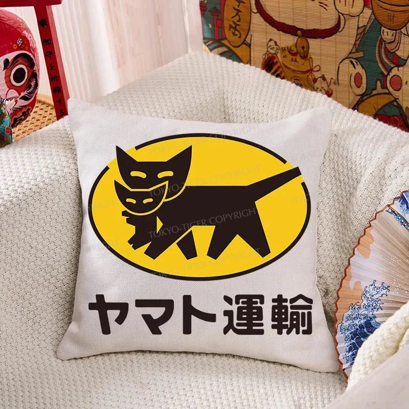 Tokyo-Tiger Black Cat Transport Pattern Japanese Cushion Pillow