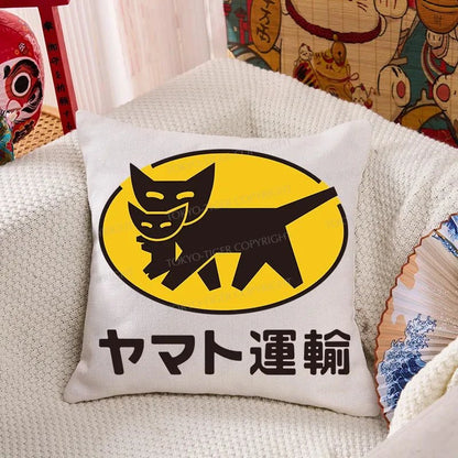 Tokyo-Tiger Black Cat Transport Pattern Japanese Cushion Pillow