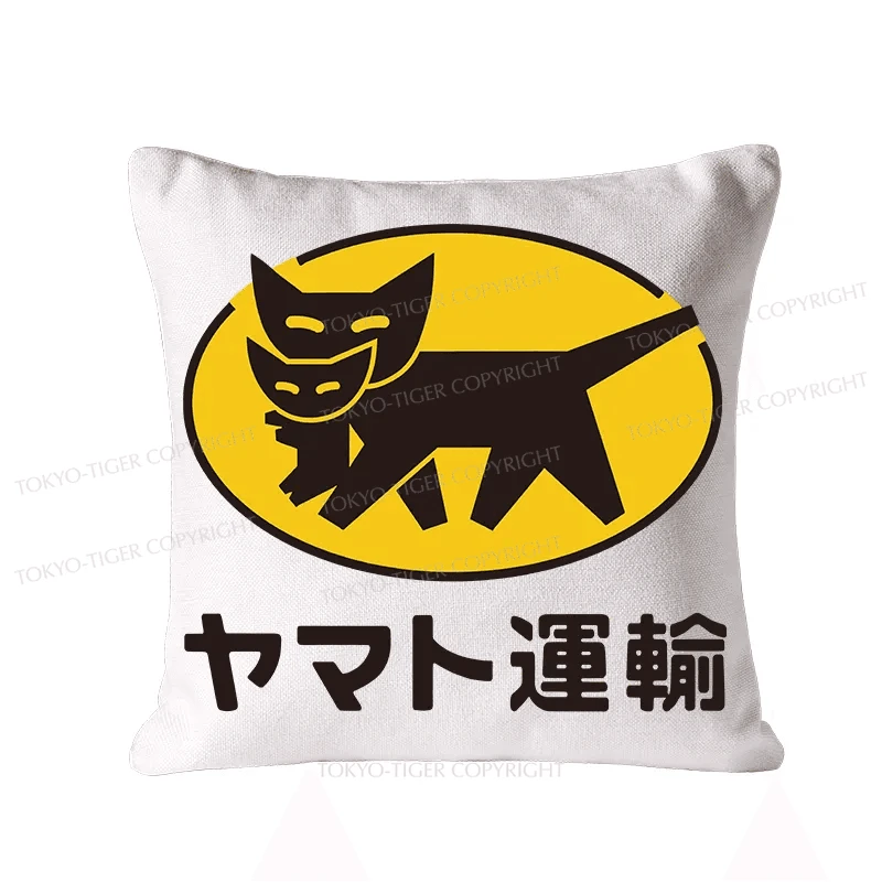 Tokyo-Tiger Black Cat Transport Pattern Japanese Cushion Pillow