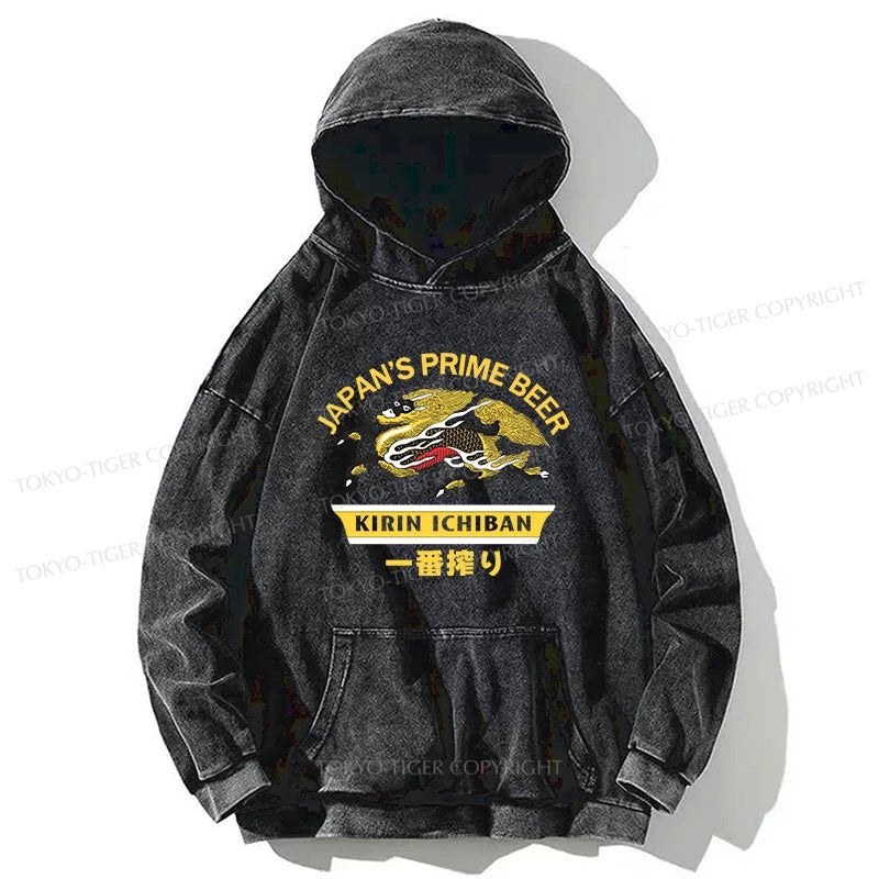 Tokyo-Tiger Kirin Ichiban Beer Logo Japanese Washed Hoodie