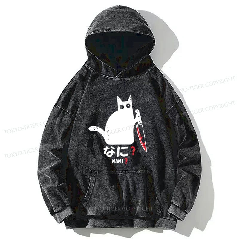 Tokyo-Tiger A Puzzled Cat Holding A Knife Washed Hoodie