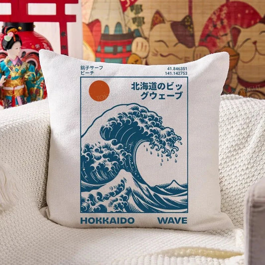 Tokyo-Tiger Hokkaido Wave Japan Cushion Pillow