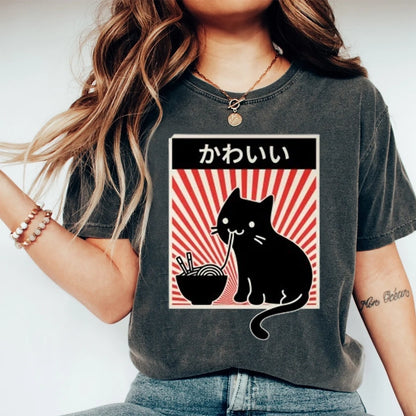 Tokyo-Tiger Ramen Cat Washed T-Shirt