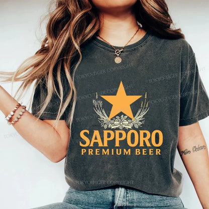 Tokyo-Tiger Sapporo Beer Logo Japanese Washed T-Shirt