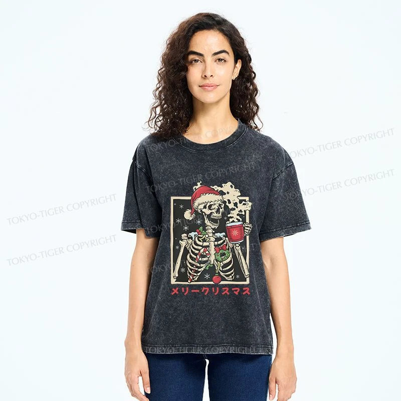 Tokyo-Tiger Skeleton Christmas Japanese Washed T-Shirt