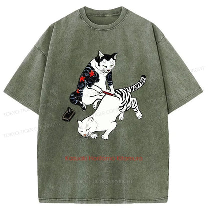 Tokyo-Tiger The Cat Is Tattooing Washed T-Shirt