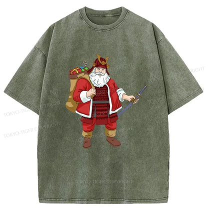 Tokyo-Tiger Japanese Samurai Christmas Washed T-Shirt