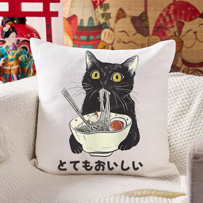 Tokyo-Tiger Cats Eat Ramen Noodles Cushion Pillow