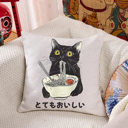 Tokyo-Tiger Cats Eat Ramen Noodles Cushion Pillow