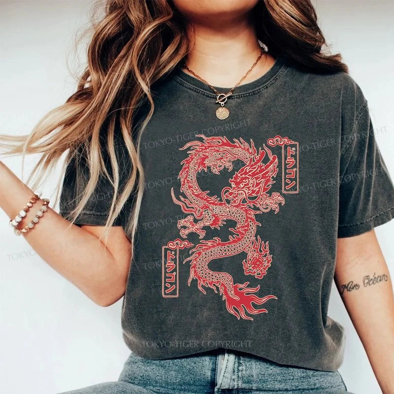 Tokyo-Tiger Dragon With Ball Totem Washed T-Shirt