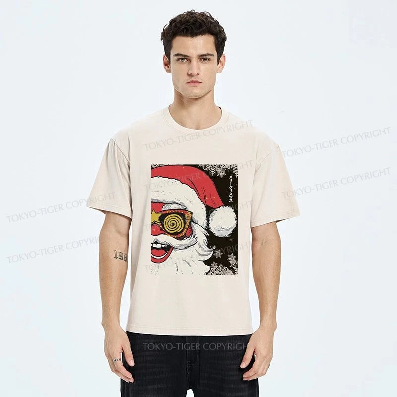 Tokyo-Tiger Cool Santa In Christmas Washed T-Shirt