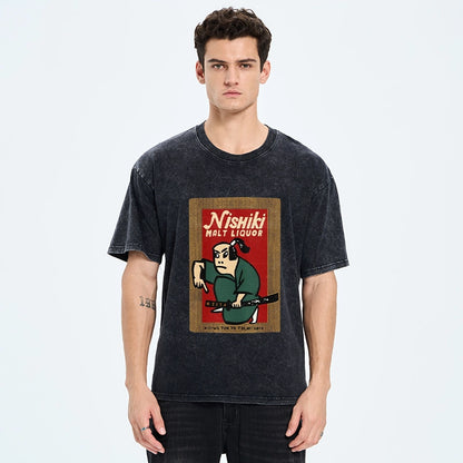 Tokyo-Tiger Samurai Holding Sword Washed T-Shirt