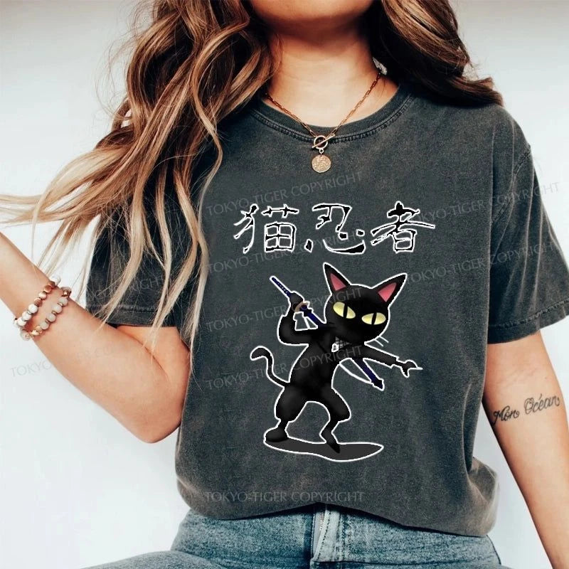 Tokyo-Tiger Ninja Cat Washed T-Shirt