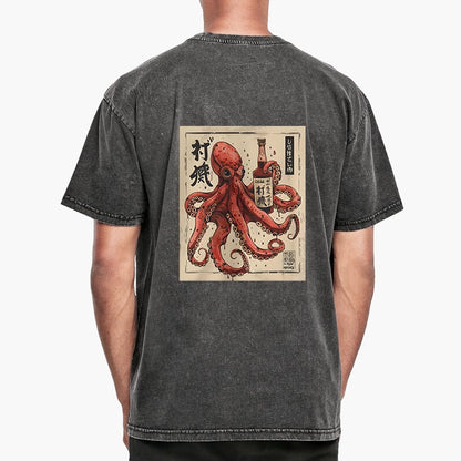 Tokyo-Tiger Osaka Saké Octopus Front Back Washed T-Shirt