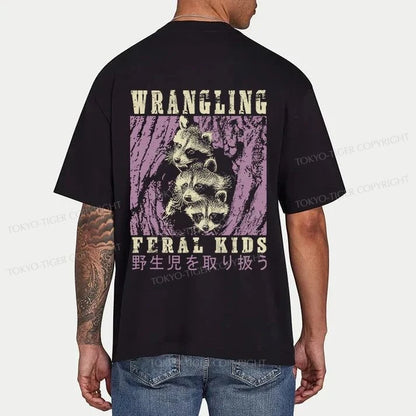 Tokyo-Tiger Wrangling Feral Raccoon Kids Front Back Classic T-Shirt